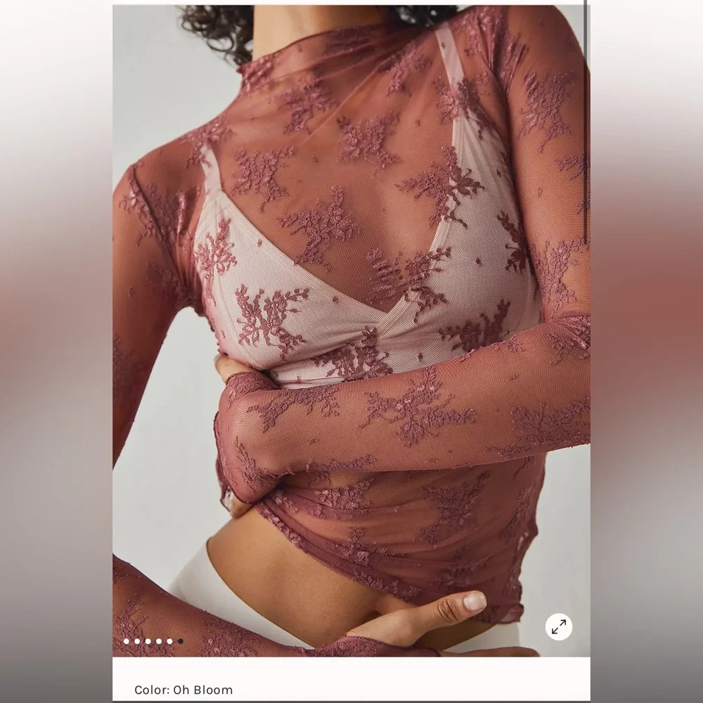 Sheer Lace Top - Burgundy - Picture 2 of 2